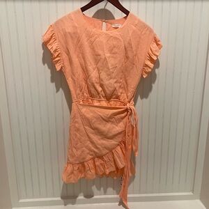 Charming Peach Dress with Ruffle Sleeves
